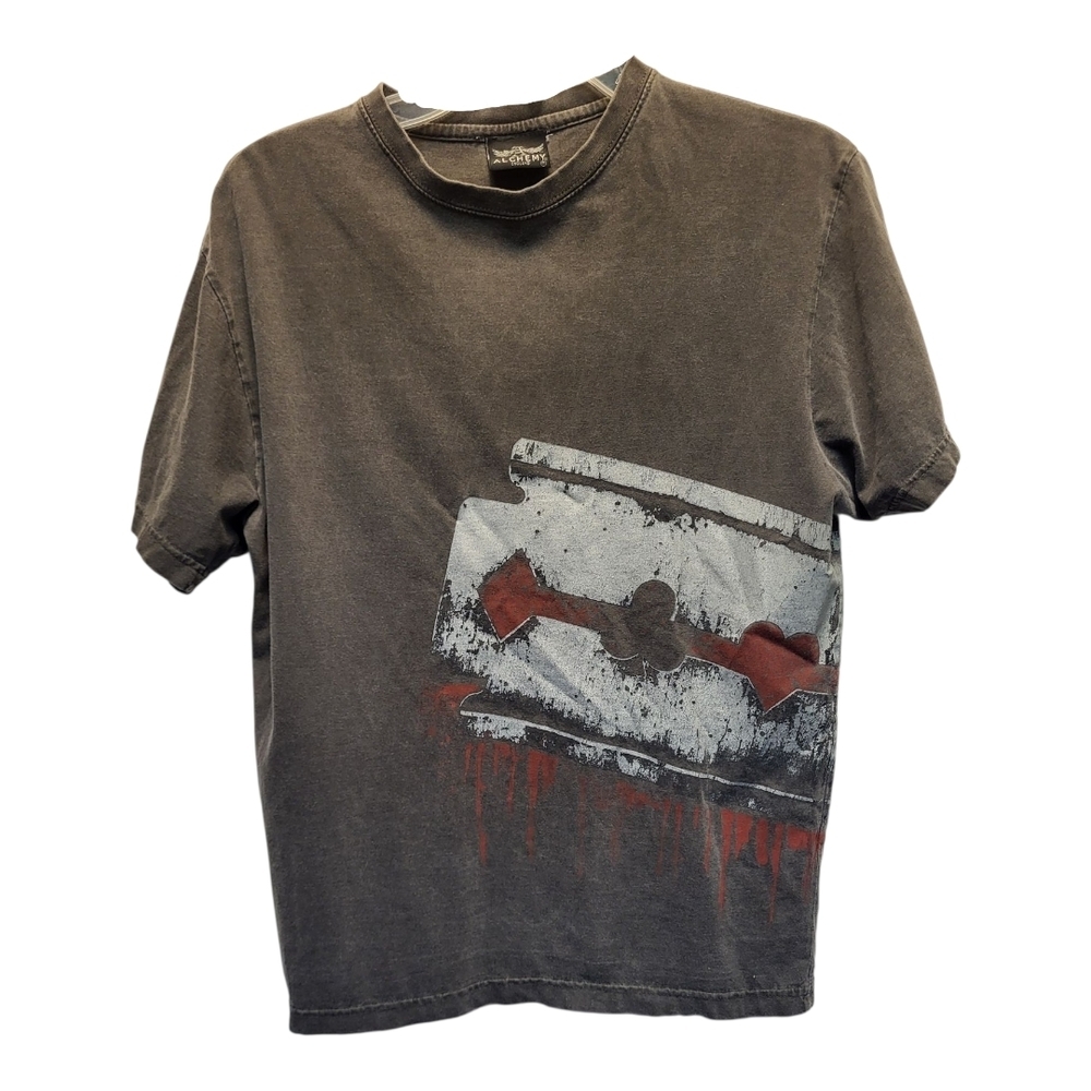 Alchemy Gray and Red Short Sleeve Graphic Tee with Gambler's Design - Size M